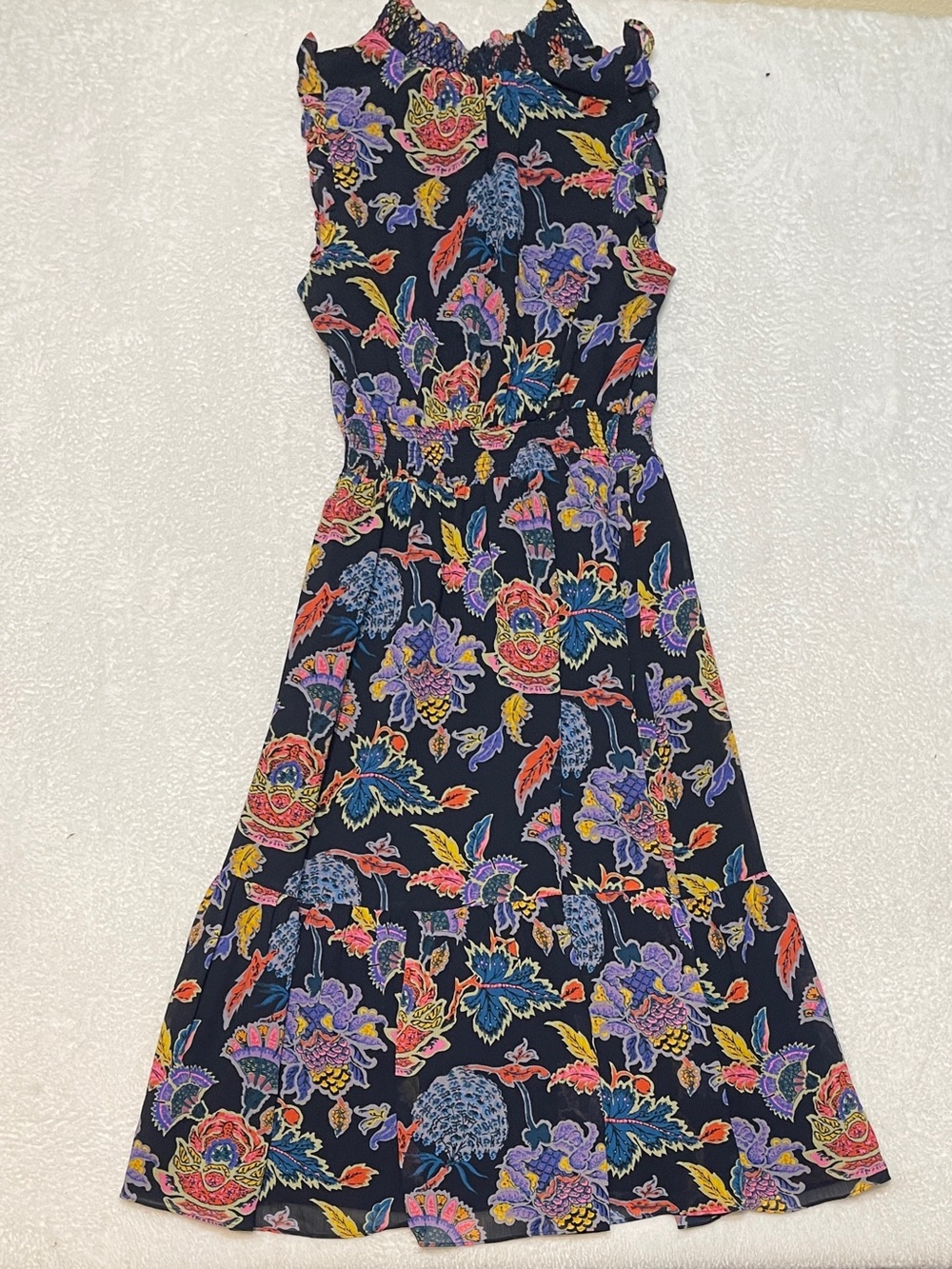 J. Crew Smocked Waist Bold Floral Print High Neck Sleeveless Summer Dress XS - Picture 15 of 15
